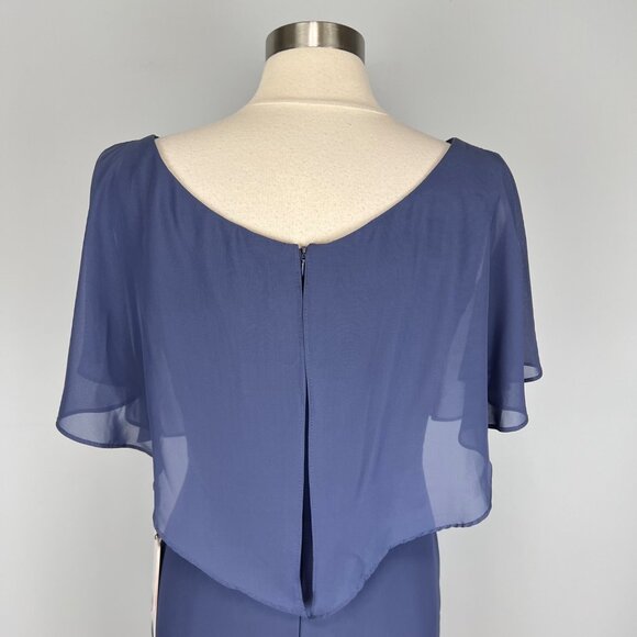 JJs House Womens V Neck Chiffon Sheath Cocktail Dress Stormy Blue size 10 - Picture 8 of 15